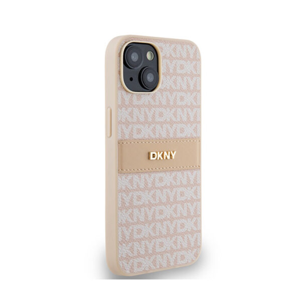 DKNY Leather Mono Stripe & Metal Logo - Etui iPhone 14 / 15 / 13 (różowy) - obrazek 4