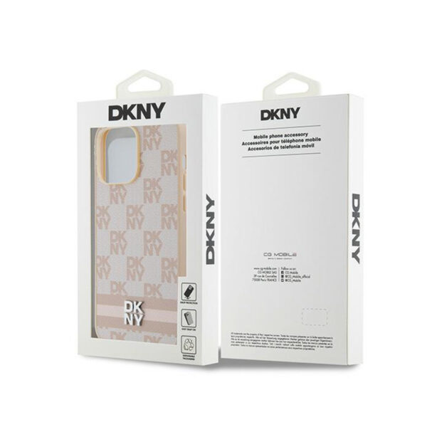 DKNY Leather Checkered Mono Pattern & Printed Stripes - Etui iPhone 14 Pro Max (różowy) - obrazek 8