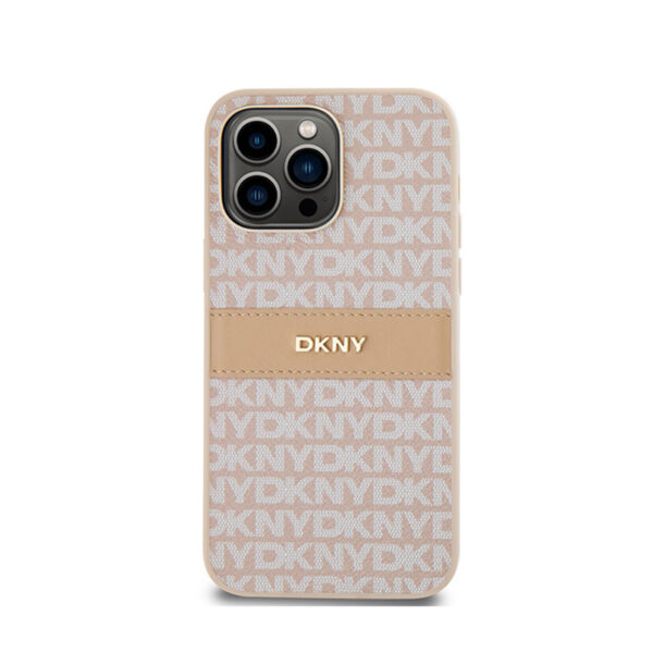 DKNY Leather Mono Stripe & Metal Logo - Etui iPhone 14 Pro (różowy) - obrazek 3