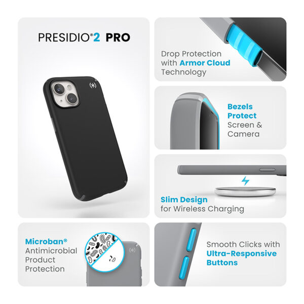 Speck Presidio2 Pro - Etui iPhone 15 / iPhone 14 / iPhone 13 (Black / Slate Grey / White) - obrazek 10