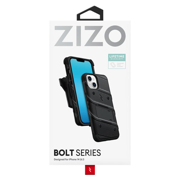 ZIZO BOLT Series - Pancerne etui iPhone 14 ze szkłem 9H na ekran + uchwyt z podstawką (czarny) - obrazek 7