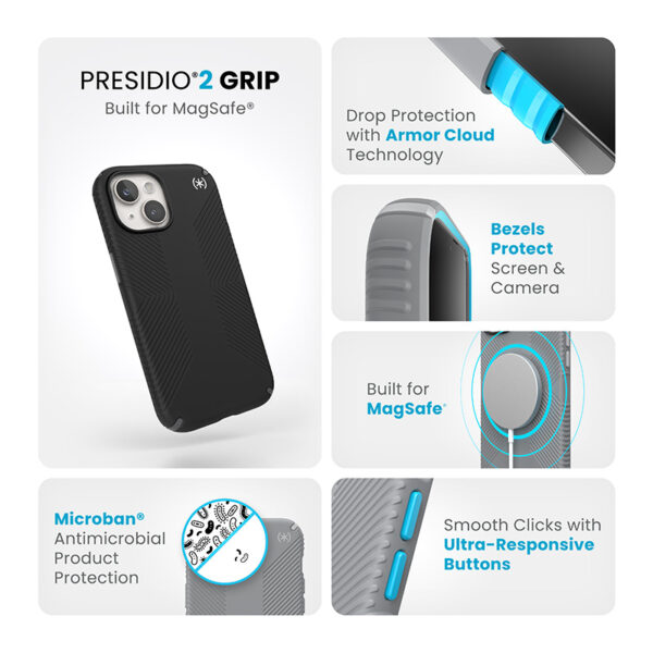 Speck Presidio2 Grip Magsafe - Etui iPhone 15 / iPhone 14 / iPhone 13 (Black / Slate Grey / White) - obrazek 11