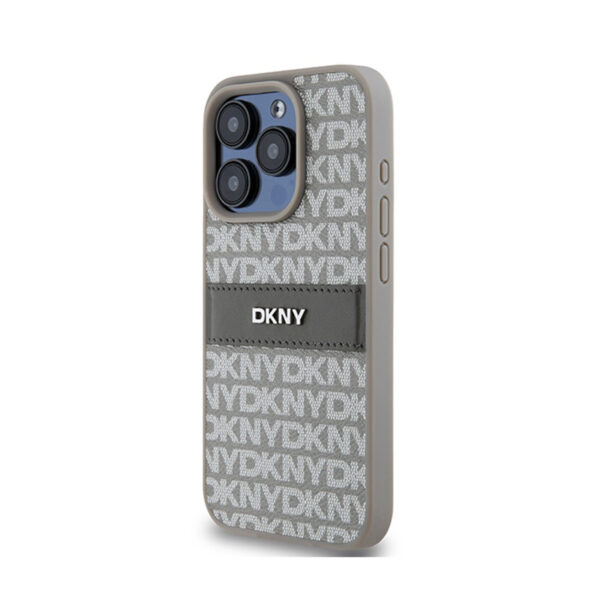 DKNY Leather Mono Stripe & Metal Logo - Etui iPhone 15 Pro Max (beżowy) - obrazek 2