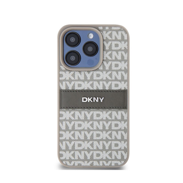 DKNY Leather Mono Stripe & Metal Logo - Etui iPhone 15 Pro Max (beżowy) - obrazek 3