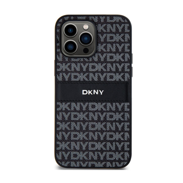 DKNY Leather Mono Stripe & Metal Logo - Etui iPhone 14 Pro Max (czarny) - obrazek 3