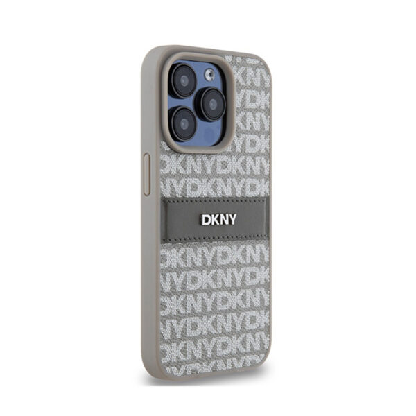 DKNY Leather Mono Stripe & Metal Logo - Etui iPhone 15 Pro Max (beżowy) - obrazek 4