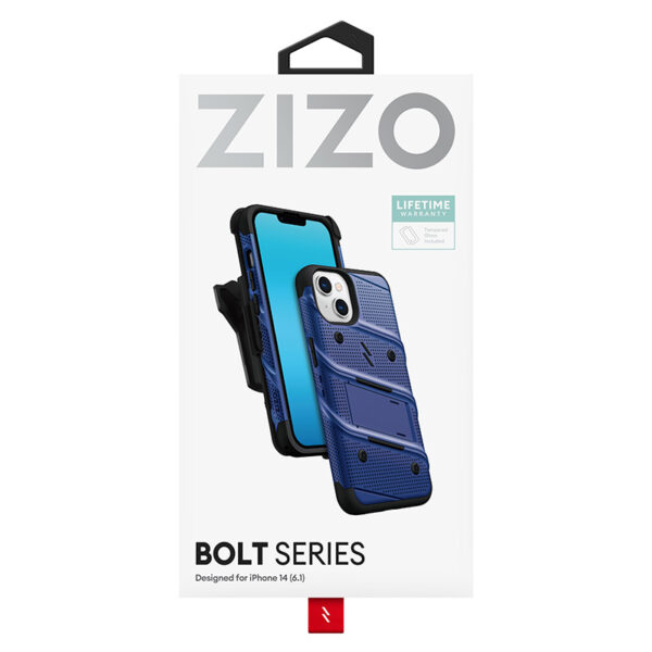 ZIZO BOLT Series - Pancerne etui iPhone 14 ze szkłem 9H na ekran + uchwyt z podstawką (niebieski) - obrazek 7