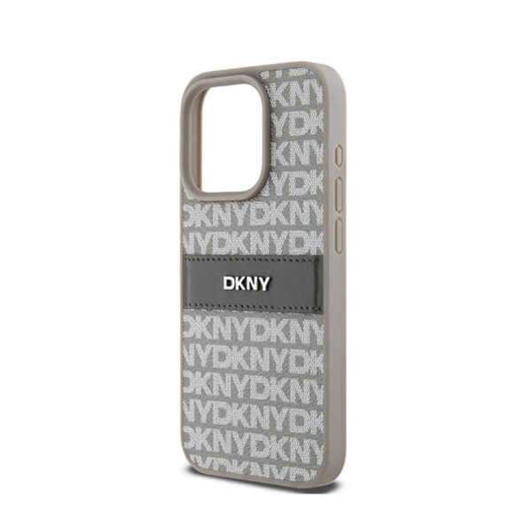 DKNY Leather Mono Stripe & Metal Logo - Etui iPhone 15 Pro Max (beżowy) - obrazek 6