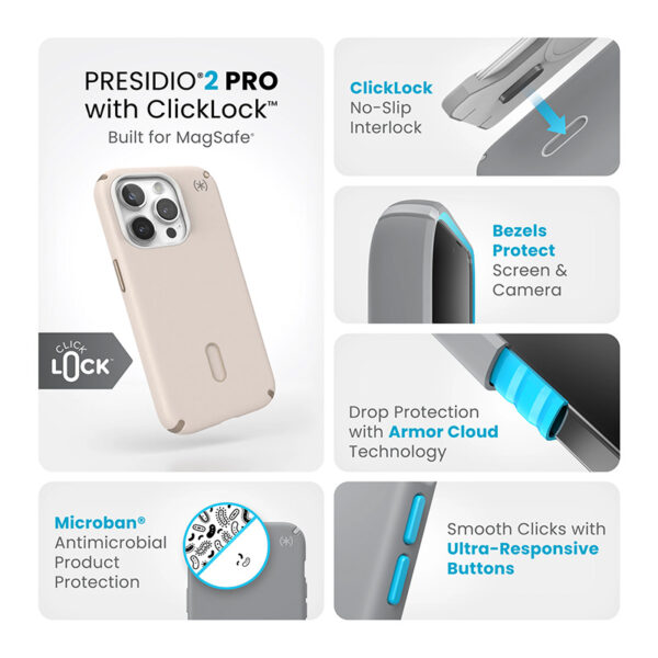 Speck Presidio2 Pro ClickLock & MagSafe - Etui iPhone 15 Pro (Bleached Bone / Heirloom Gold / Hazel Brown) - obrazek 3