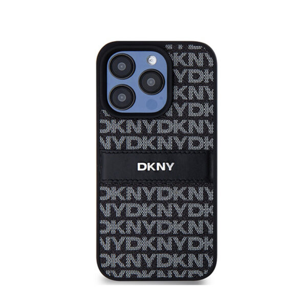 DKNY Leather Mono Stripe & Metal Logo - Etui iPhone 15 Pro Max (czarny) - obrazek 3