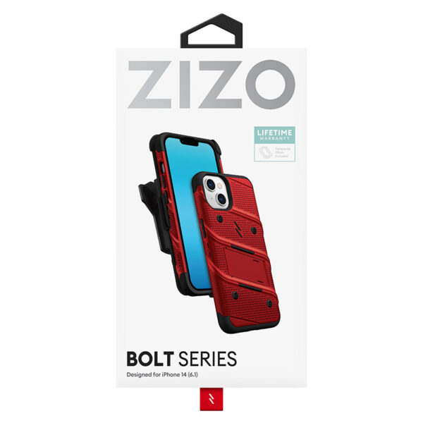 ZIZO BOLT Series - Pancerne etui iPhone 14 ze szkłem 9H na ekran + uchwyt z podstawką (czerwony) - obrazek 7