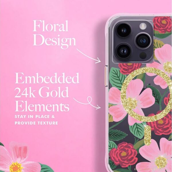 Rifle Paper Clear MagSafe - Etui iPhone 14 Pro zdobione złotem (Rose Garden) - obrazek 6