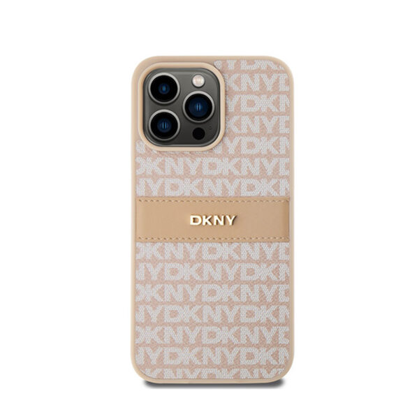 DKNY Leather Mono Stripe & Metal Logo - Etui iPhone 15 Pro Max (różowy) - obrazek 3