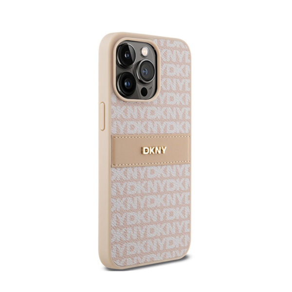 DKNY Leather Mono Stripe & Metal Logo - Etui iPhone 15 Pro Max (różowy) - obrazek 4