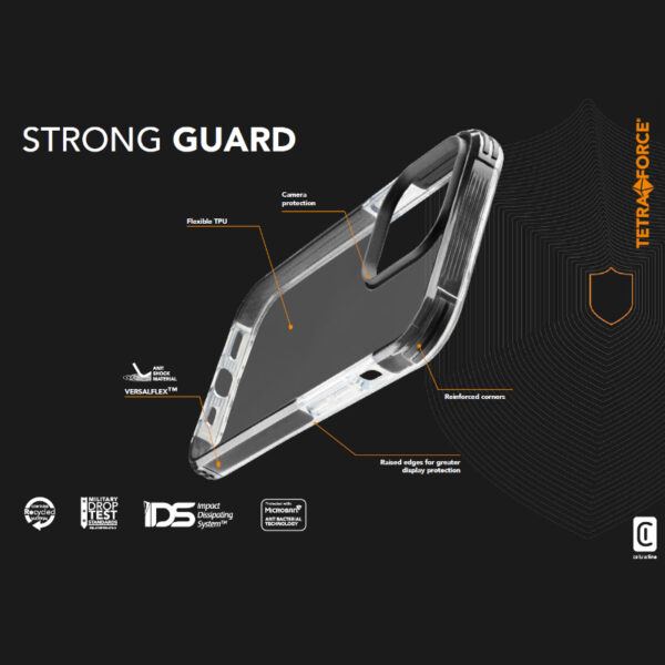 Cellularline Tetra Force Strong Guard - Etui iPhone 15 Pro z powłoką MICROBAN (przezroczysty) - obrazek 4