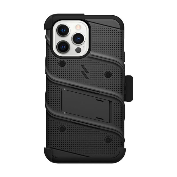 ZIZO BOLT Series - Pancerne etui iPhone 14 Pro Max ze szkłem 9H na ekran + uchwyt z podstawką (czarny) - obrazek 3