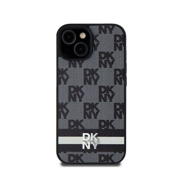 DKNY Leather Checkered Mono Pattern & Printed Stripes - Etui Samsung Galaxy S24 Ultra (czarny)