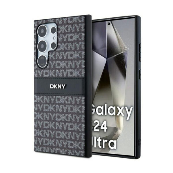 DKNY Leather Mono Stripe & Metal Logo - Etui Samsung Galaxy S24 Ultra (czarny)