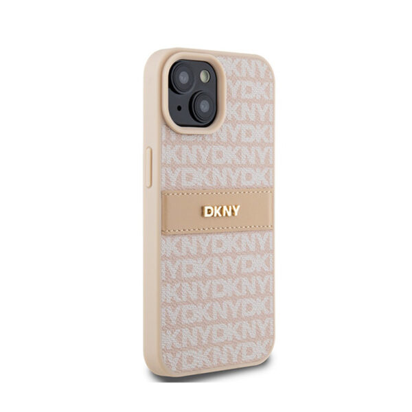 DKNY Leather Mono Stripe & Metal Logo - Etui iPhone 15 Plus / 14 Plus (różowy) - obrazek 4