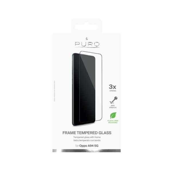 PURO Frame Tempered Glass - Szkło ochronne hartowane na ekran Oppo A94 5G (czarna ramka) - obrazek 2