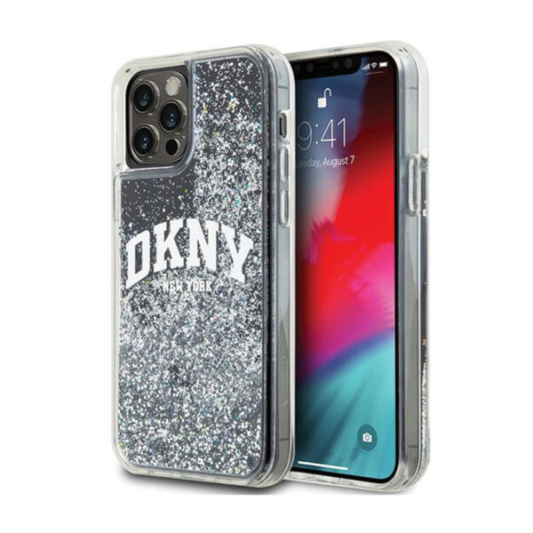 DKNY Liquid Glitter Big Logo - Etui iPhone 12 / iPhone 12 Pro (czarny)