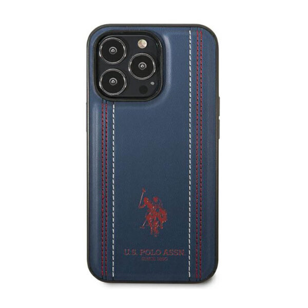 US Polo Assn Leather Stitch - Etui iPhone 14 Pro (granatowy) - obrazek 3