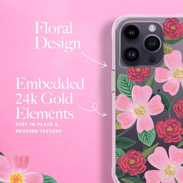 Rifle Paper Clear - Etui iPhone 14 Pro zdobione złotem (Rose Garden) - obrazek 6