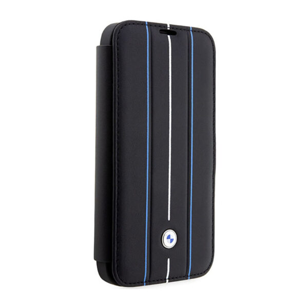 BMW Booktype Leather Stamp Blue Lines - Etui iPhone 14 Pro (czarny) - obrazek 3