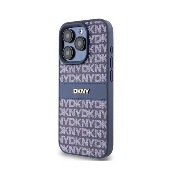 DKNY Leather Mono Stripe & Metal Logo - Etui iPhone 15 Pro (niebieski) - obrazek 2