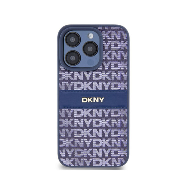 DKNY Leather Mono Stripe & Metal Logo - Etui iPhone 15 Pro (niebieski) - obrazek 3