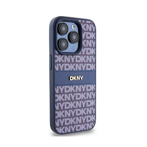 DKNY Leather Mono Stripe & Metal Logo - Etui iPhone 15 Pro (niebieski) - obrazek 4