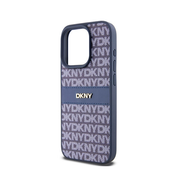 DKNY Leather Mono Stripe & Metal Logo - Etui iPhone 15 Pro (niebieski) - obrazek 6