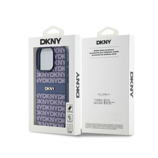 DKNY Leather Mono Stripe & Metal Logo - Etui iPhone 15 Pro (niebieski) - obrazek 8