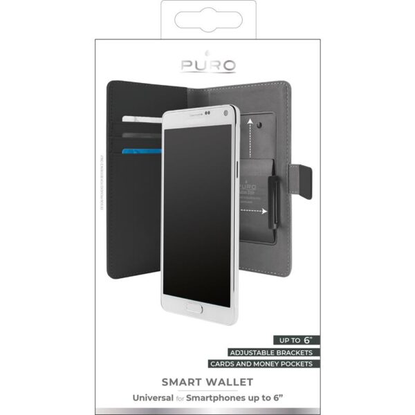 PURO Smart Wallet - Uniwersalne etui z uchwytem do robienia zdjęć z kieszonkami na karty i pieniądze, rozmiar XXL (czarny) - obrazek 7