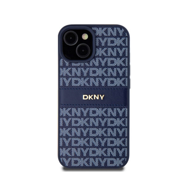 DKNY Leather Mono Stripe & Metal Logo - Etui iPhone 15 / 14 / 13 (niebieski) - obrazek 3