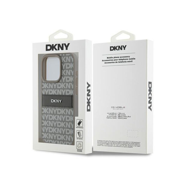 DKNY Leather Mono Stripe & Metal Logo - Etui iPhone 15 Pro (beżowy) - obrazek 8