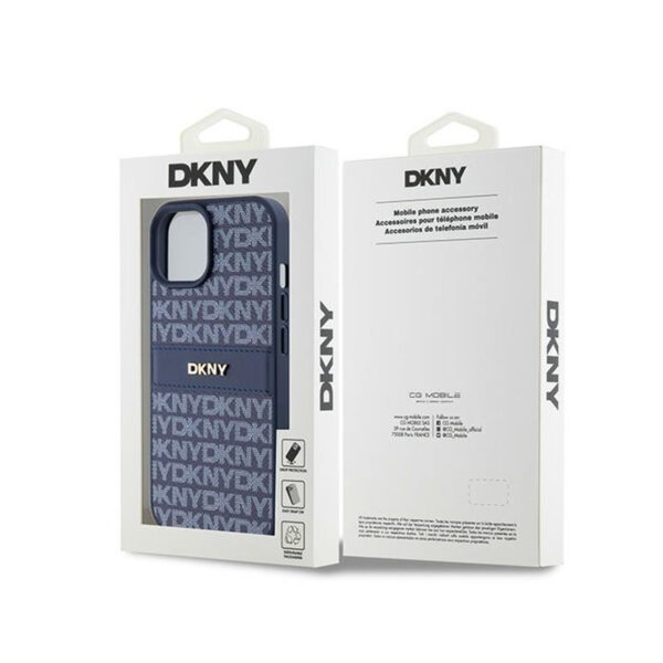 DKNY Leather Mono Stripe & Metal Logo - Etui iPhone 15 / 14 / 13 (niebieski) - obrazek 8