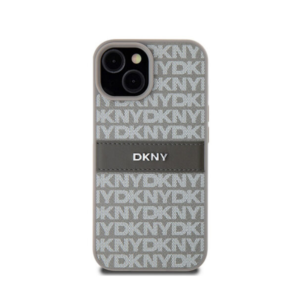 DKNY Leather Mono Stripe & Metal Logo - Etui iPhone 15 / 14 / 13 (beżowy) - obrazek 3