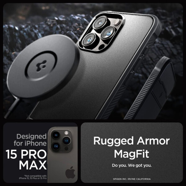 Spigen Rugged Armor Mag MagSafe - Etui do iPhone 15 Pro Max (Matte Black) - obrazek 10