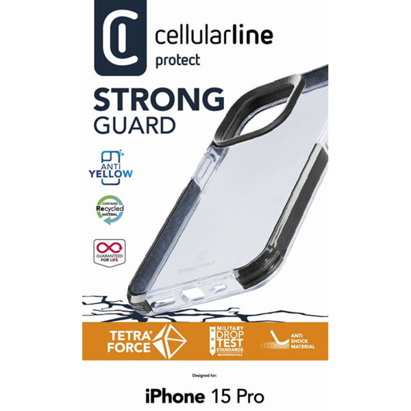 Cellularline Tetra Force Strong Guard - Etui iPhone 15 Pro z powłoką MICROBAN (przezroczysty) - obrazek 3