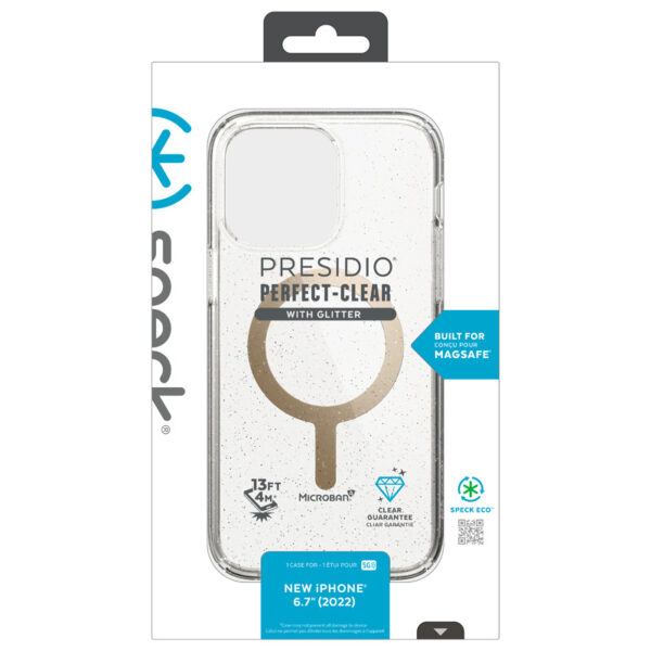 Speck Presidio Perfect-Clear with Glitter + MagSafe - Etui iPhone 15 Plus / 14 Plus z powłoką MICROBAN (Clear / Gold Glitter) - obrazek 13