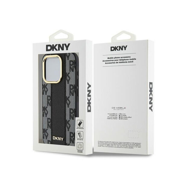 DKNY Leather Checkered Mono Pattern MagSafe - Etui iPhone 15 Pro (czarny) - obrazek 8