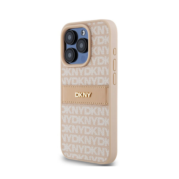 DKNY Leather Mono Stripe & Metal Logo - Etui iPhone 15 Pro (różowy) - obrazek 2