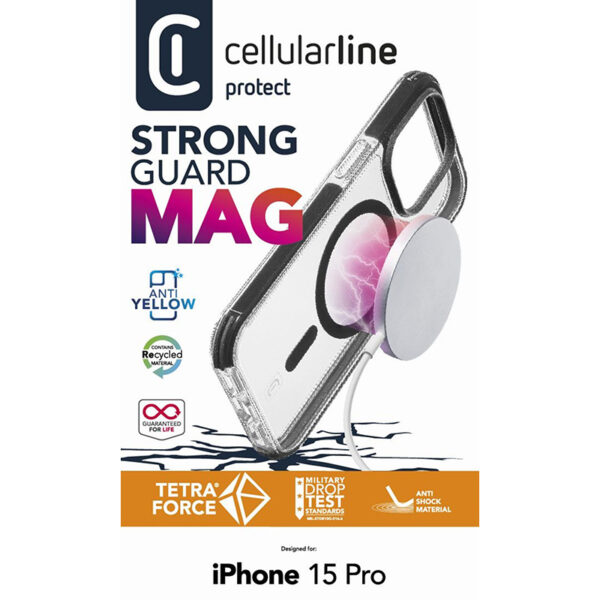 Cellularline Tetra Force Strong Guard Mag - Etui iPhone 15 Pro MagSafe z powłoką MICROBAN (przezroczysty) - obrazek 3