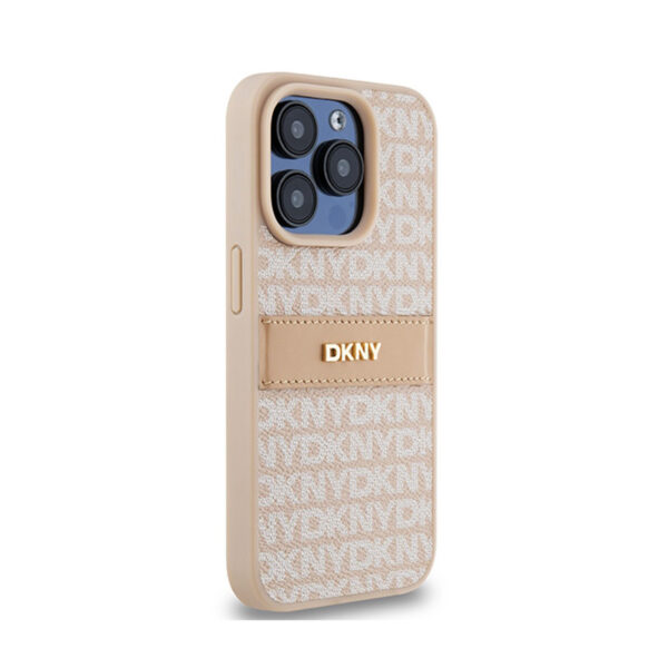 DKNY Leather Mono Stripe & Metal Logo - Etui iPhone 15 Pro (różowy) - obrazek 4