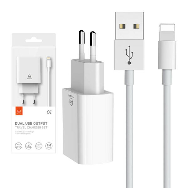 Podwójna ładowarka USB Mcdodo CH-6720 (EU) Lightning 1m Travel set (biały) - obrazek 5