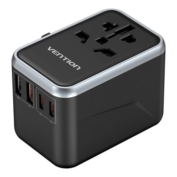 Adapter podróżny uniwersalny 65W Vention FJFB0 GaN 2xUSB-C 2xUSB-A (czarny) - obrazek 3