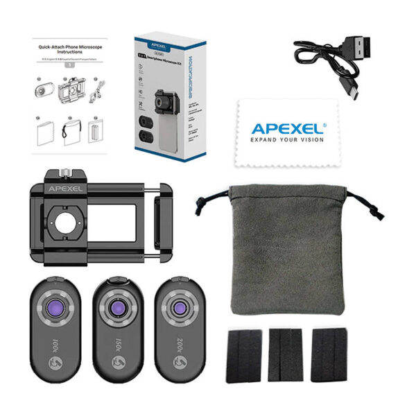 3x Obiektyw / mikroskop CPL do smartfona Apexel APL-MS3IN1, 200x / 150x / 100x - obrazek 4