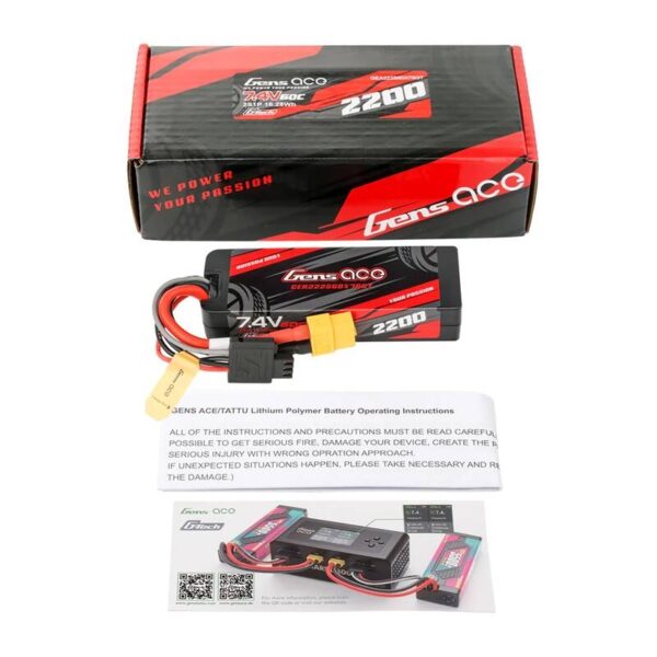 Akumulator Lipo Gens ace G-Tech 2200mAh 7.4V 2S1P 60C GRP-76 Hardcase z wtyczką XT60 - obrazek 3