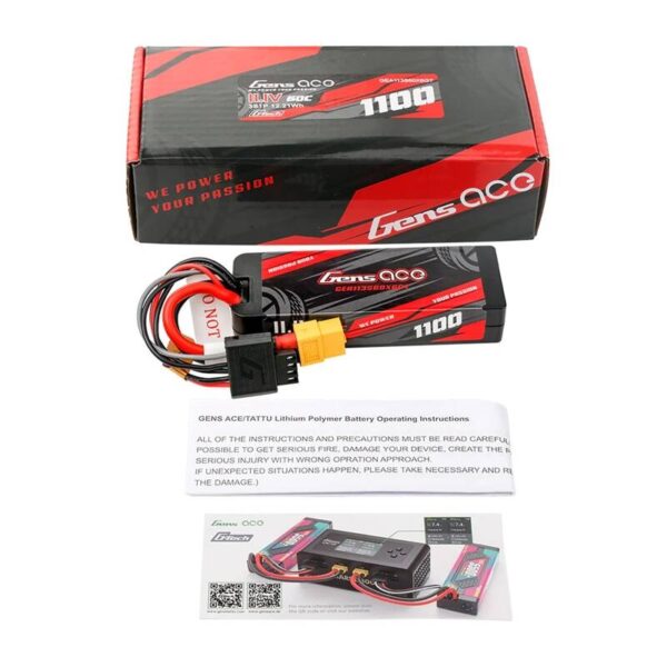 Akumulator Lipo Gens ace G-Tech 1100mAh 11.1V 3S1P 60C GRP-76 Hardcase z wtyczką XT60 - obrazek 5